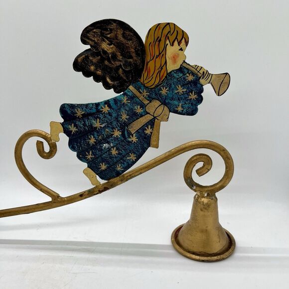 Vintage Brass Hand Painted Angel Candle Snuffer 12” Long Christmas Folk Rustic - Picture 5 of 7